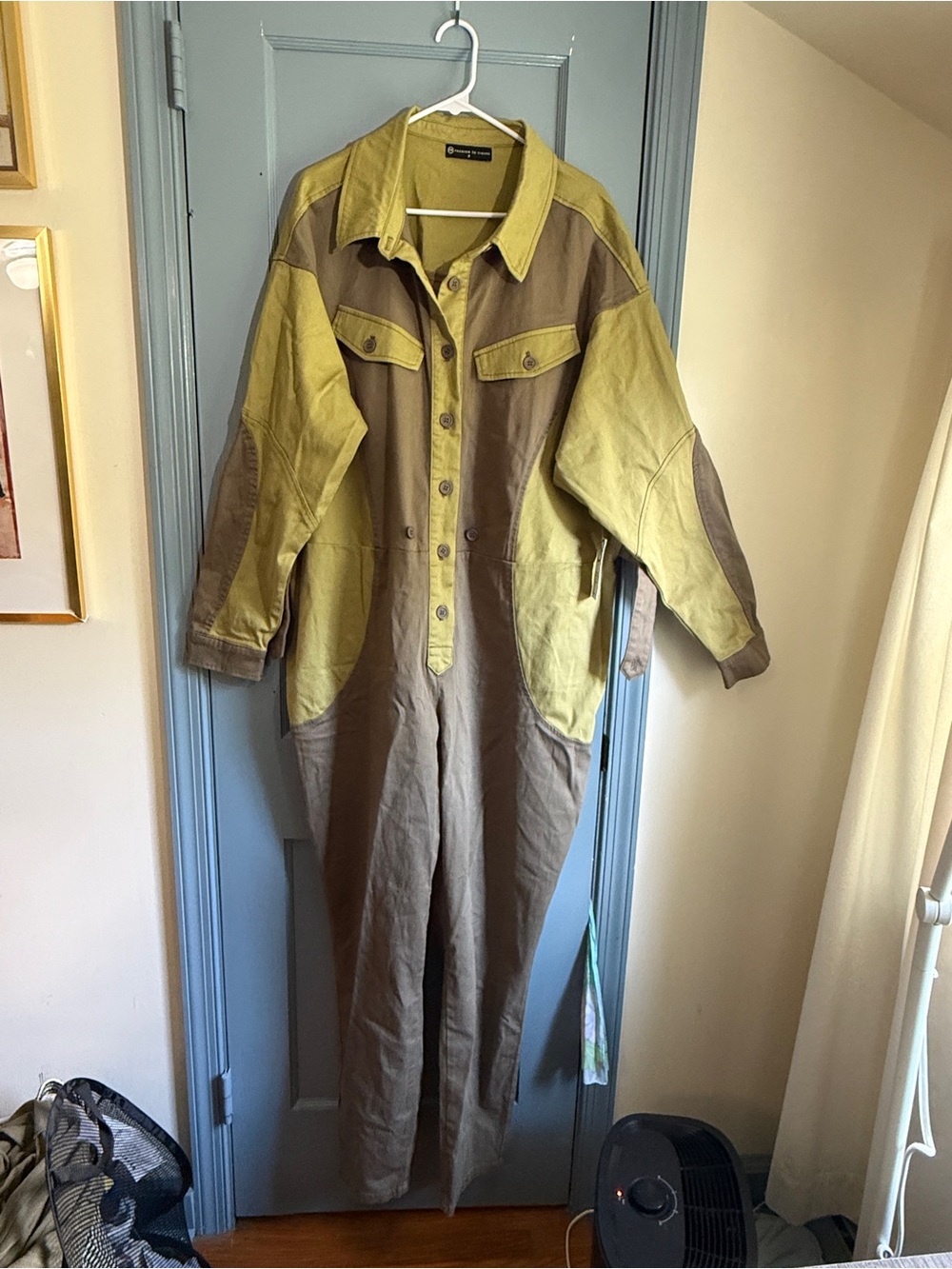 Fashion To Figure Two-Tone Olive & Taupe Utility Jumpsuit - PLUS SIZE